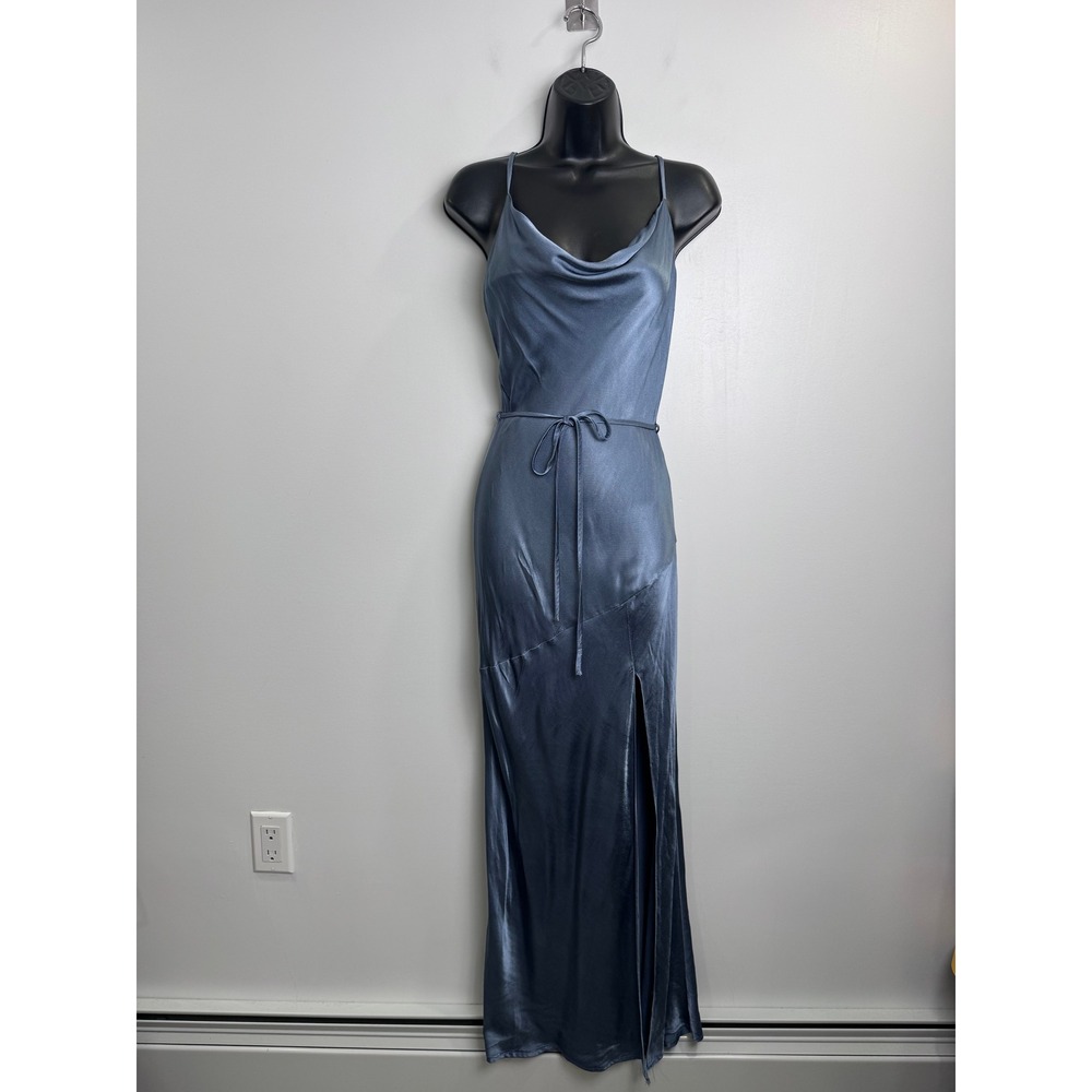 Shona Joy La Lune Cowl Neck Maxi Dress Dusty Blue Silk Touch Formal Size 6